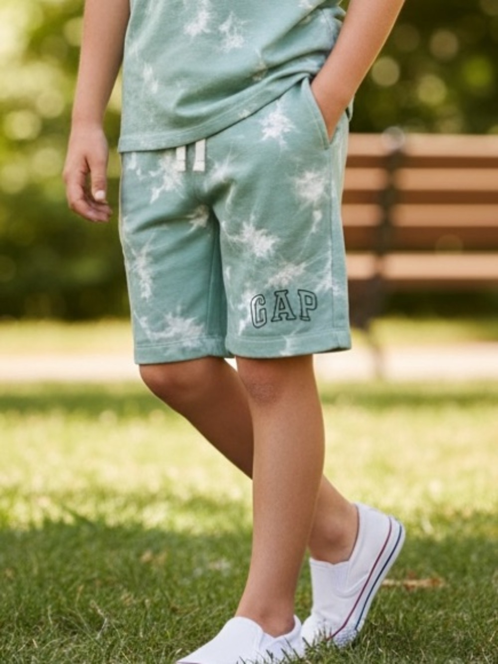 GAP Kids Logo Tie-Dye Green Drawstring Pull On Shorts